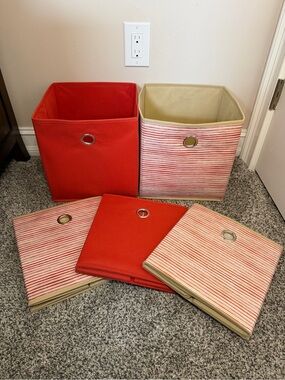 Orange and Cream Fabric Storage Bins - Collapsible Home Organizer
